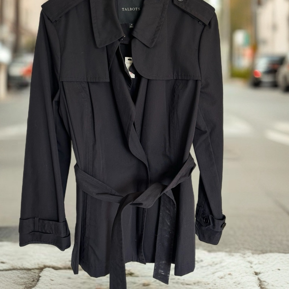 New Talbots Women's Classic Black Trench Coat